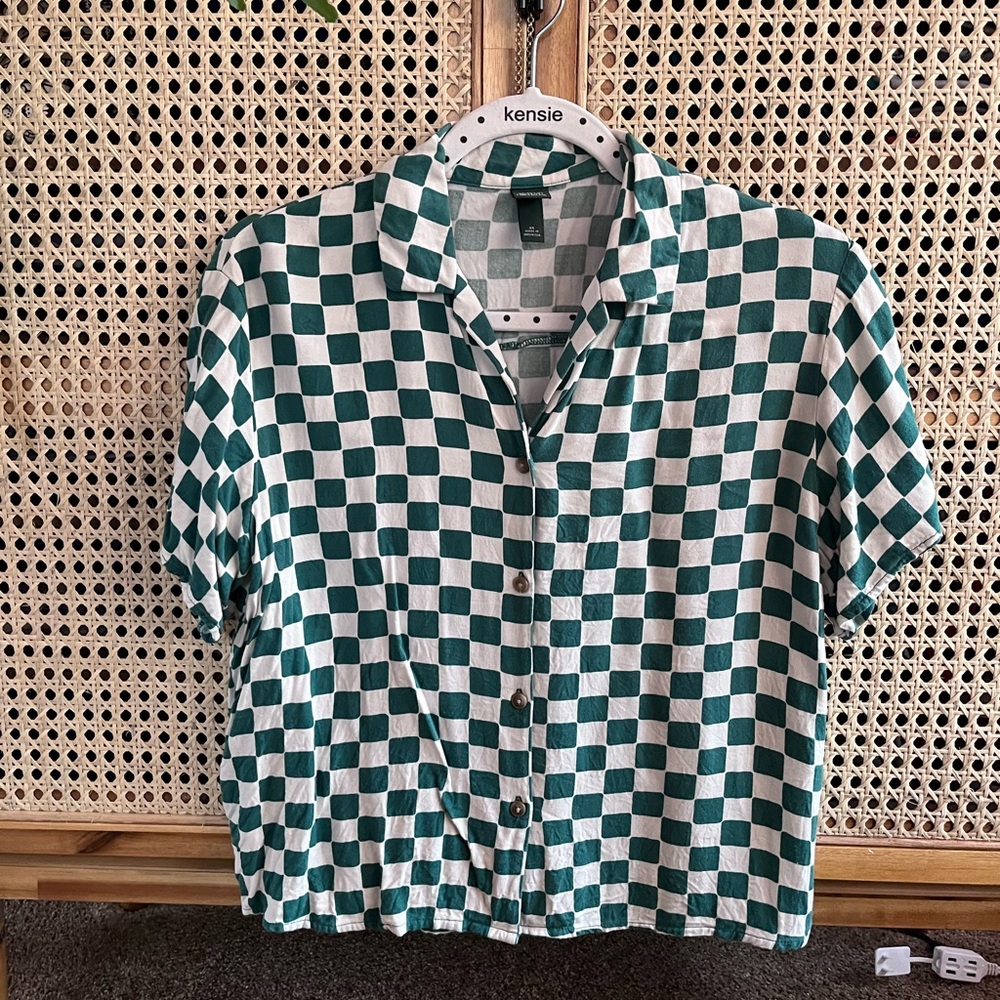 Wild Fable Green and White Checkered shirt